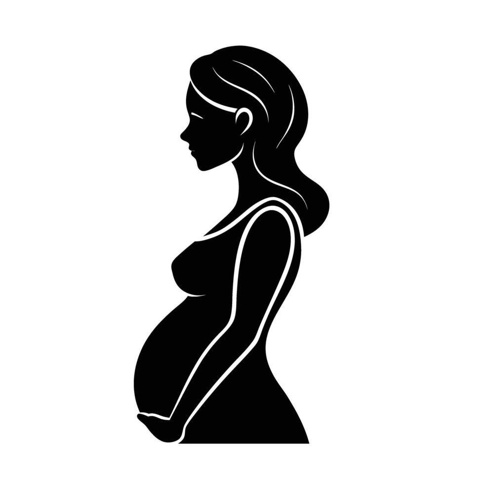 Happy expectant mother side profile radiating joyful elegance with grace vector