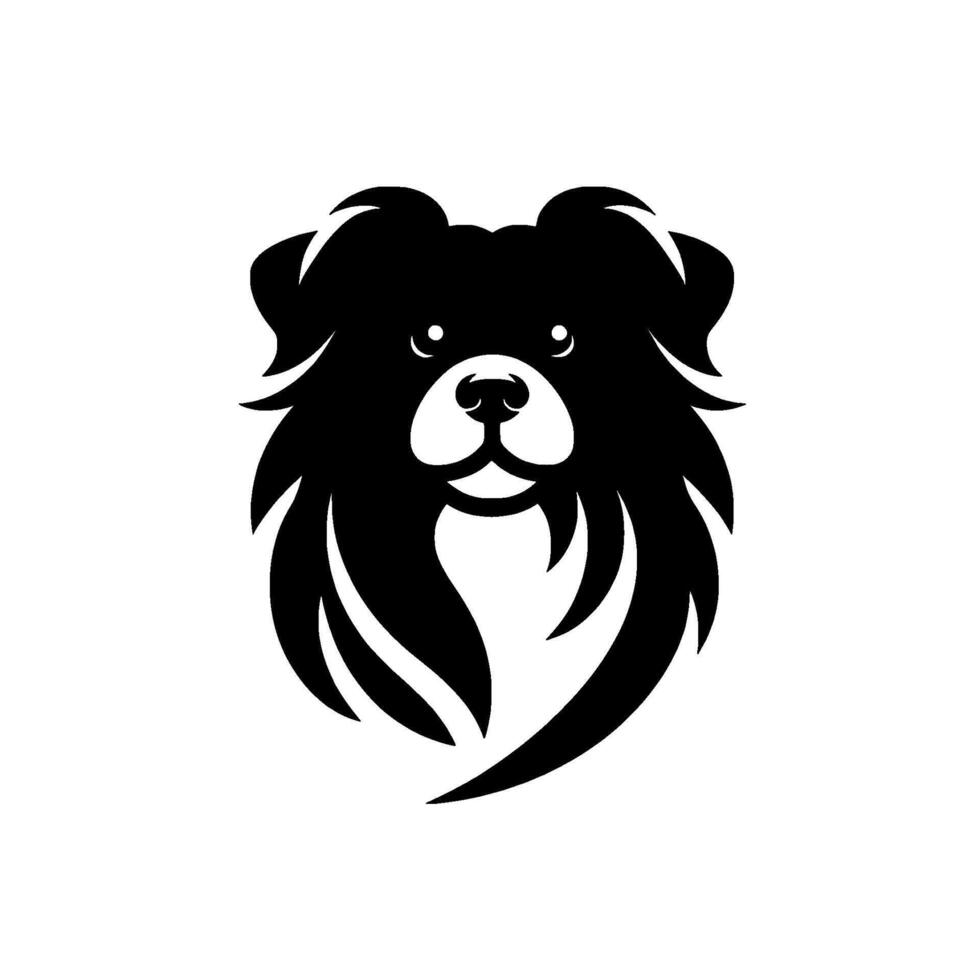 Minimalist Black and White Silhouette of a Fluffy Dogs Face, Featuring Detailed Fur and Friendly Expression on a Clean White Background. vector