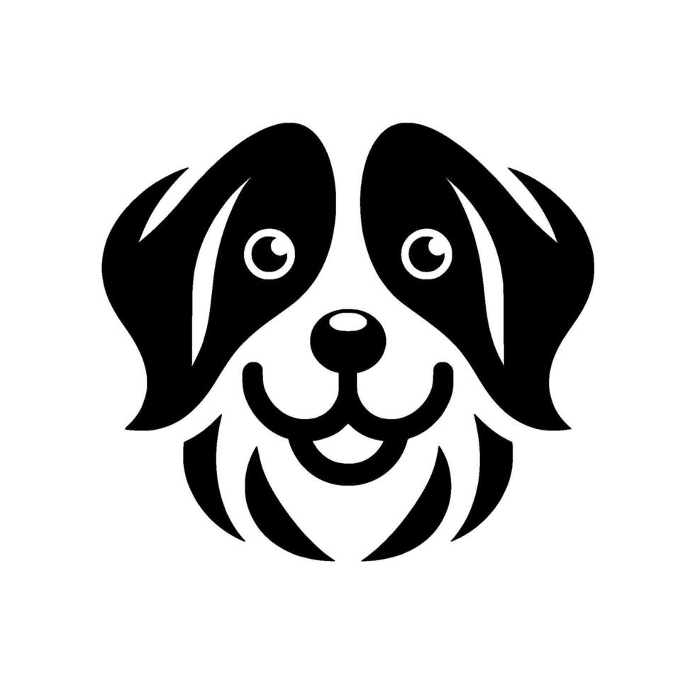 Smiling Black and White Dog Head , Simple Minimalist , Friendly, Isolated on White, Art vector