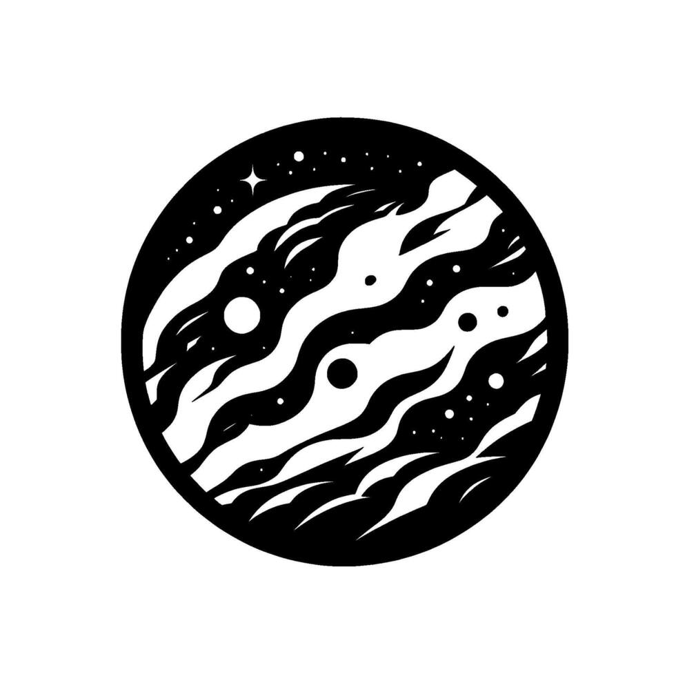 Intricate Black and White Celestial Sphere Abstract Depiction of a Planet with Swirling Clouds, Stars, and Circular . vector
