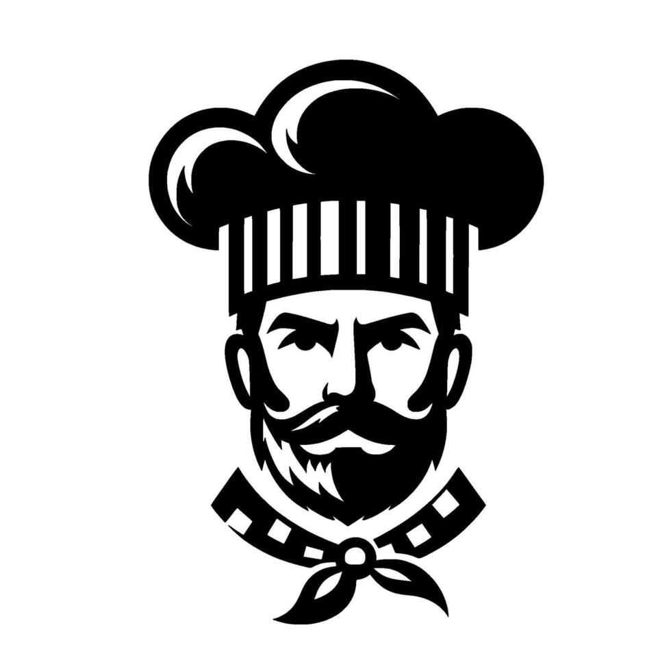 Bold Black White Chefs Portrait Bearded Face, Toque, Neckerchief, Culinary vector