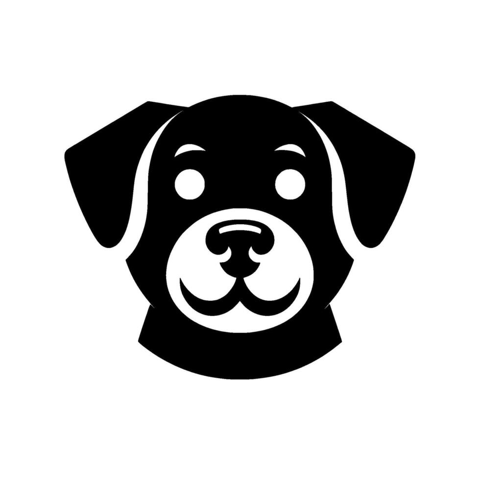 Simple, modern black and white dog with smiling expression, set against a plain white background. vector