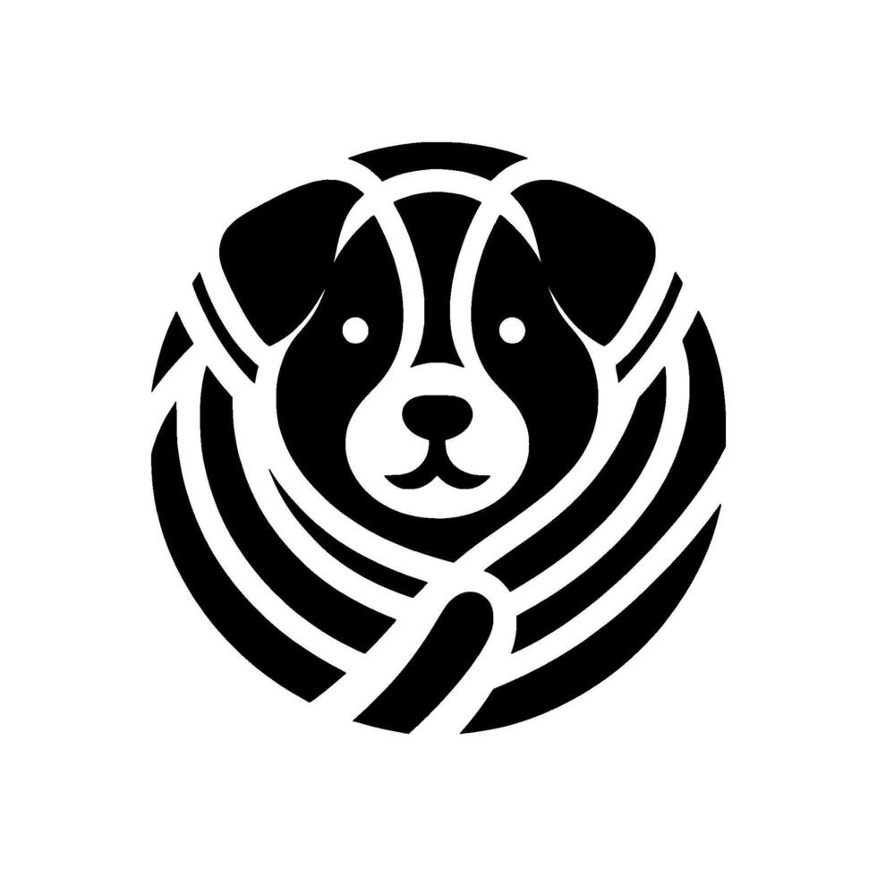Minimalist Black and White Dog A stylized canine portrait within a circular, abstract . vector