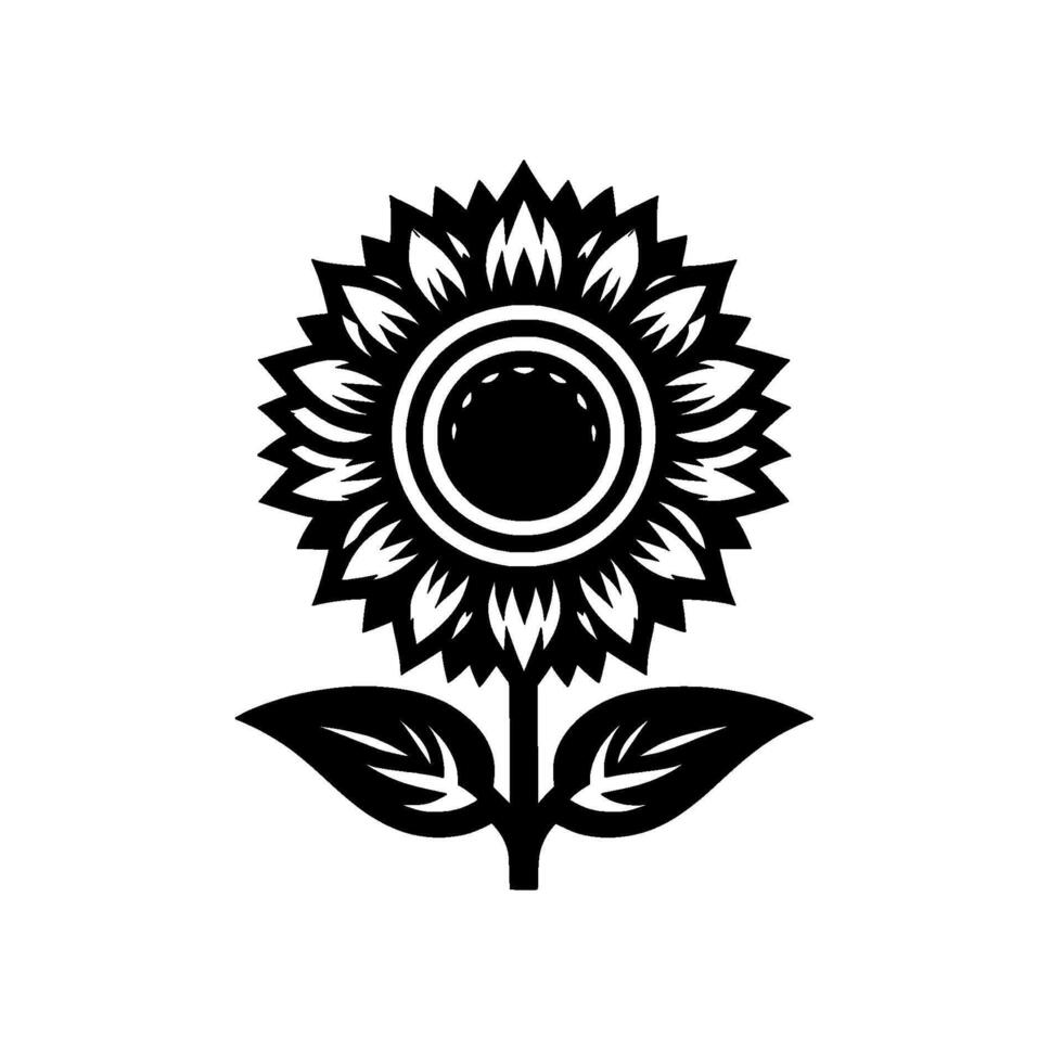Black and White Stylized Sunflower Silhouette on White Background A Illustration of Floral Simplicity and Bold Contrast. vector