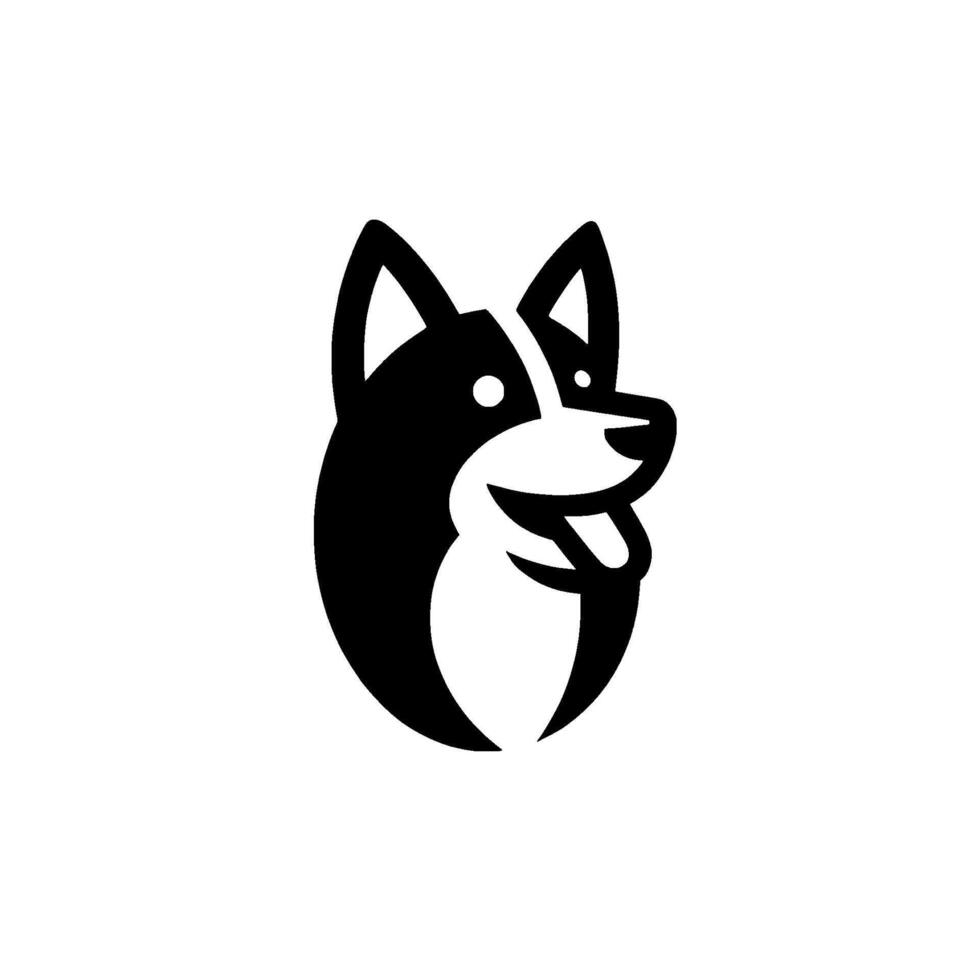 Minimalist Black and White Dog Smiling Husky with Tongue Out on White Background, Simple, Playful, Clean . vector