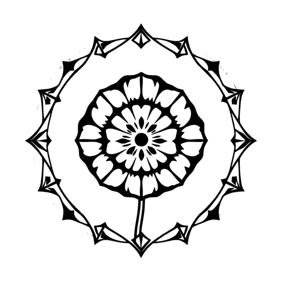 Intricate Black and White Mandala Featuring a Stylized Lotus Flower Within a Geometric Circular Frame on a White Background. vector