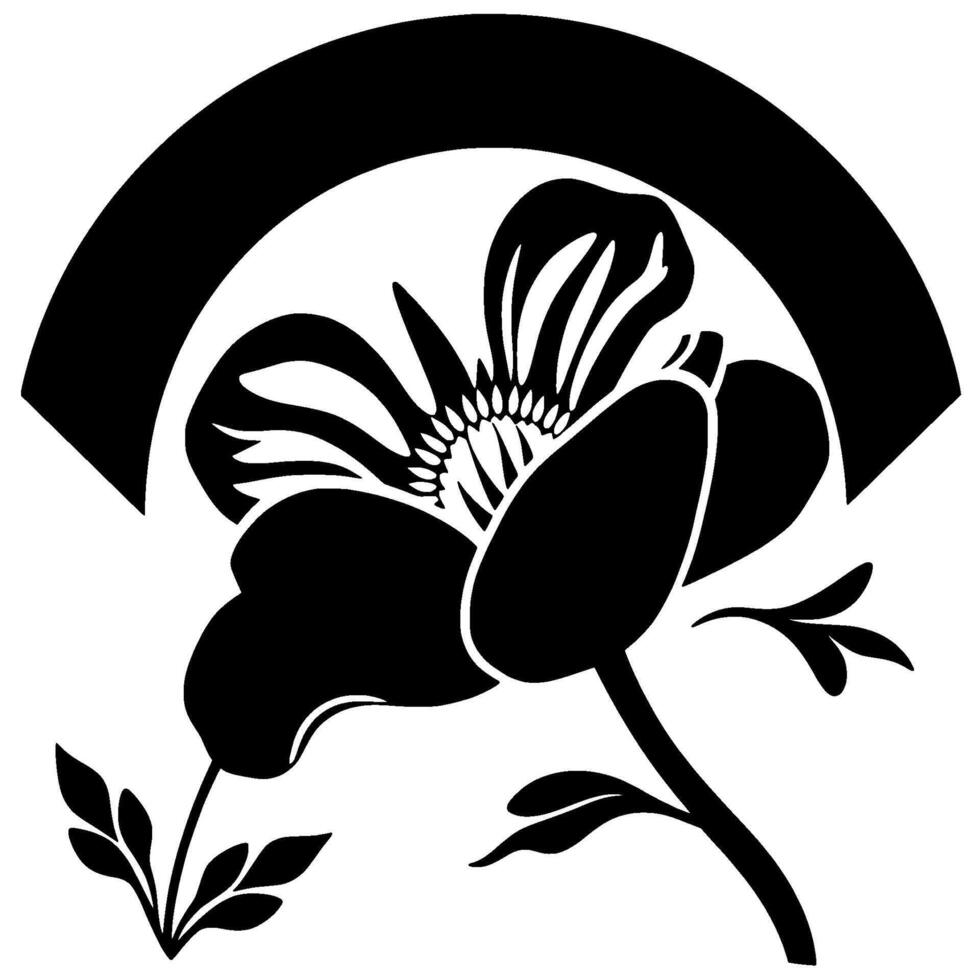 Bold Black and White Floral Silhouette A Stylized Flower Composition with Arch and Organic Forms, Evoking Elegance. vector