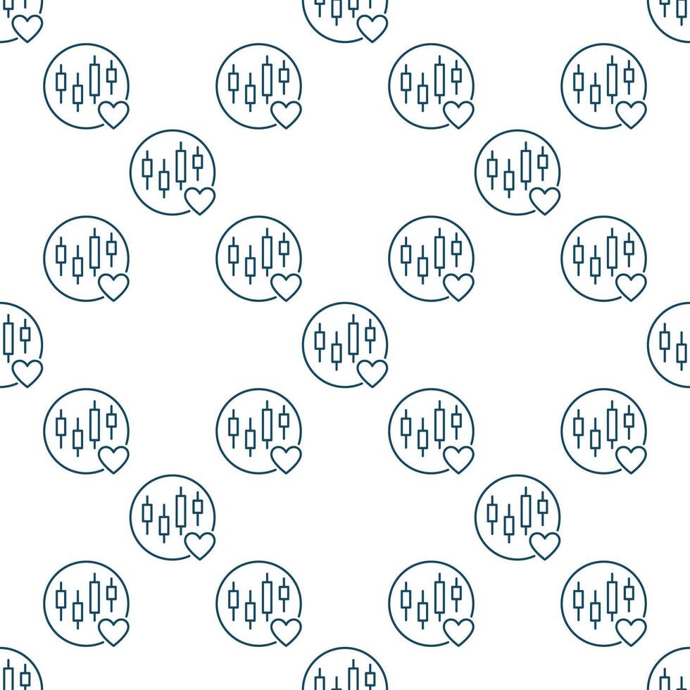 Candlestick Chart and Heart inside Circle Financial Passion seamless pattern in thin line style vector