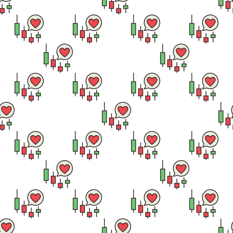 Candlestick Chart with Heart in Speech Bubble colored seamless pattern vector