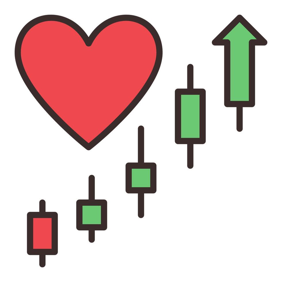 Big Red Heart with Market Chart Patterns Economic Insights thin line icon or design element vector