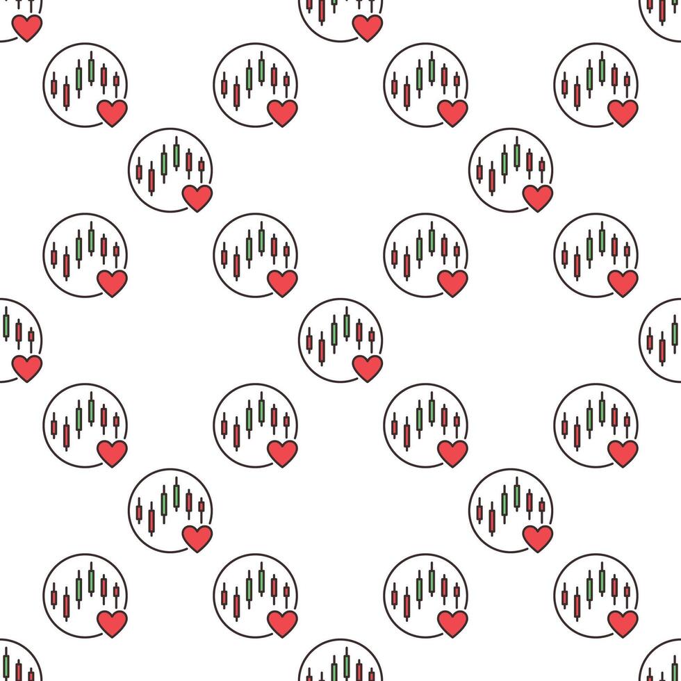 Circle with Red Heart and Trading Chart Representing a Love for Investing colored seamless pattern vector