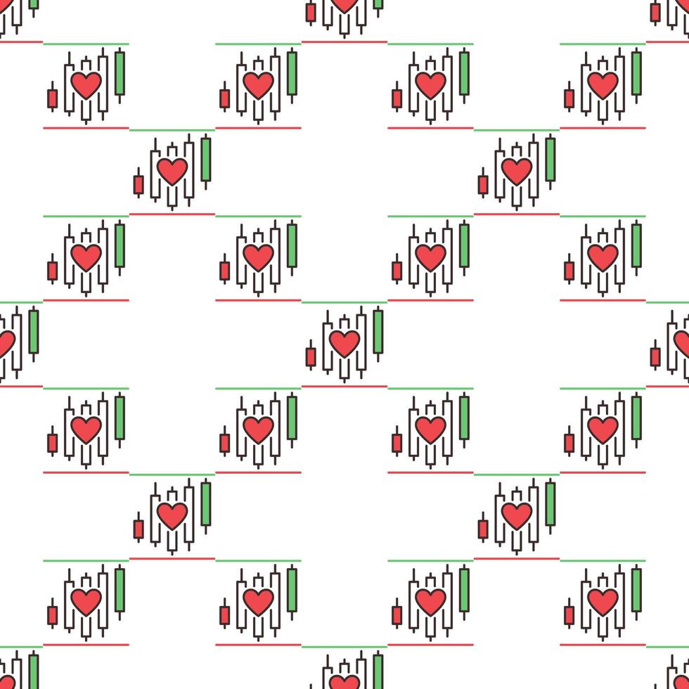 Red Heart and Candlestick Chart Perfect for Trading Enthusiasts colored seamless pattern vector
