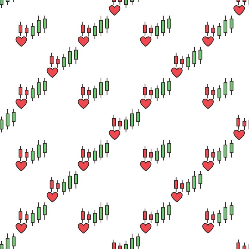 Crypto Chart Pattern and Red Heart Investment Passion colored seamless pattern vector
