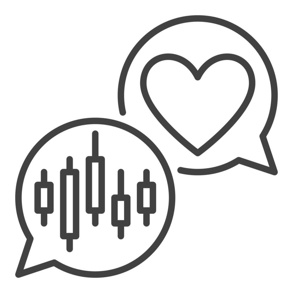 Candlestick Graph and Heart in Speech Bubbles Expressing Dedication to Markets icon or sign in outline style vector
