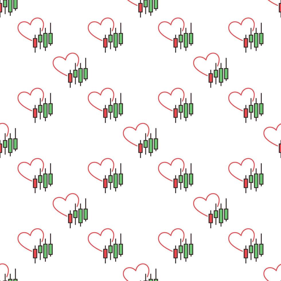 Candlestick Chart with Heart Stock Market Trading colored seamless pattern vector