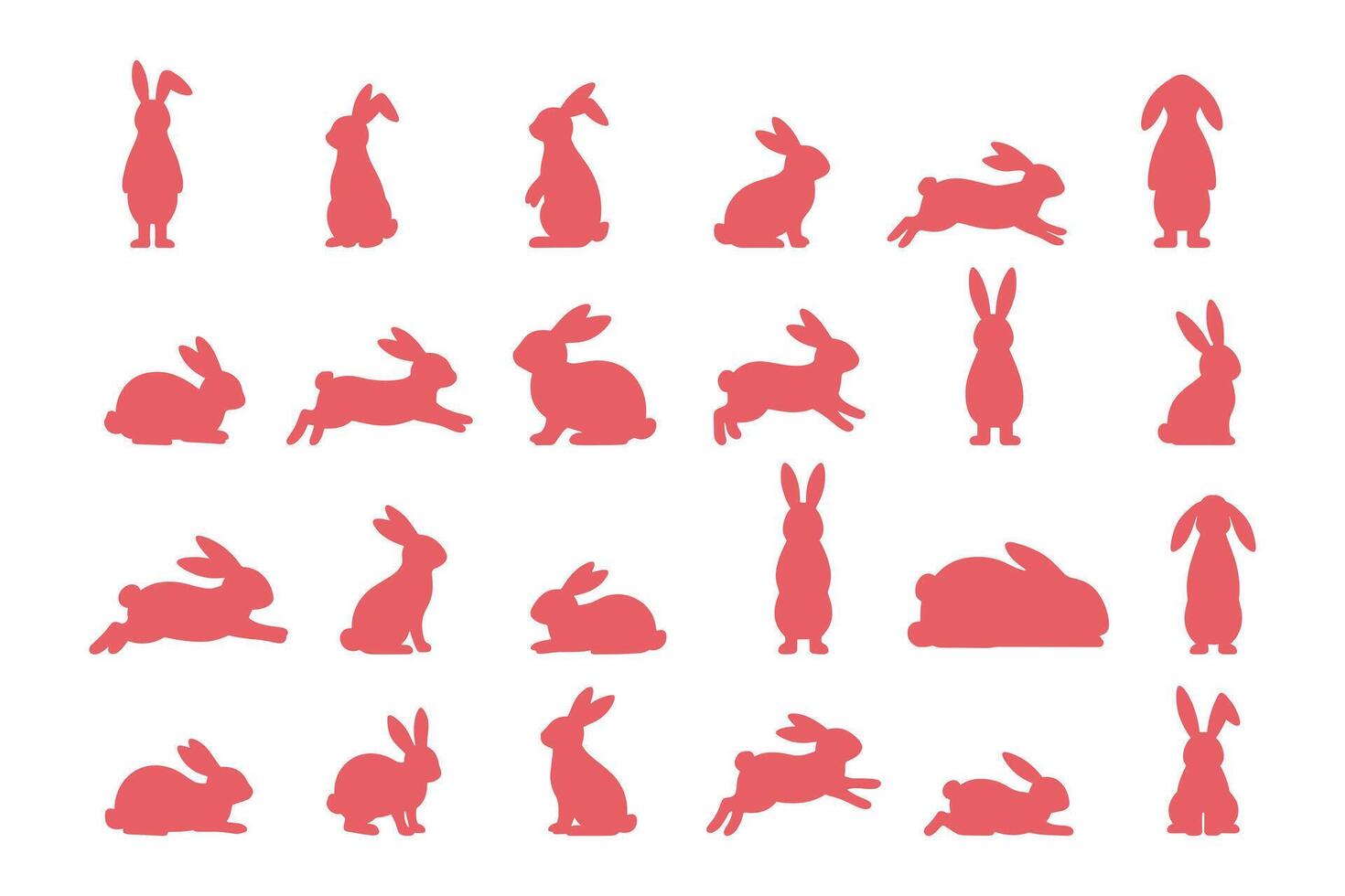 Cute Easter Bunny Icons Set in Various Poses vector