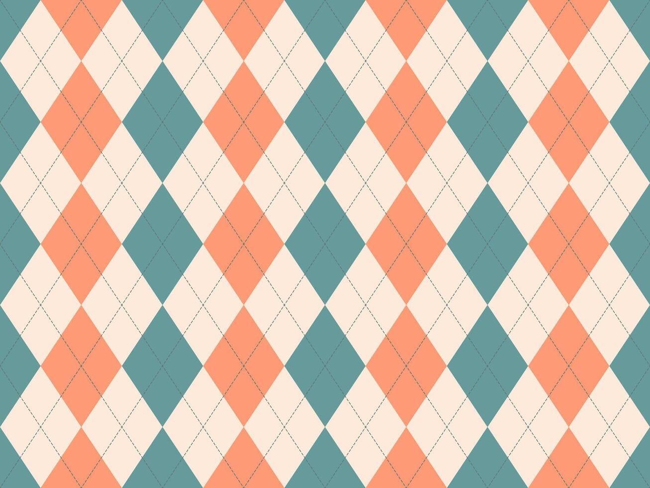Elegant argyle pattern in pastel peach, teal, and cream. Perfect for backgrounds, textiles, or retrothemed designs. This seamless texture offers a sophisticated and timeless aesthetic. vector