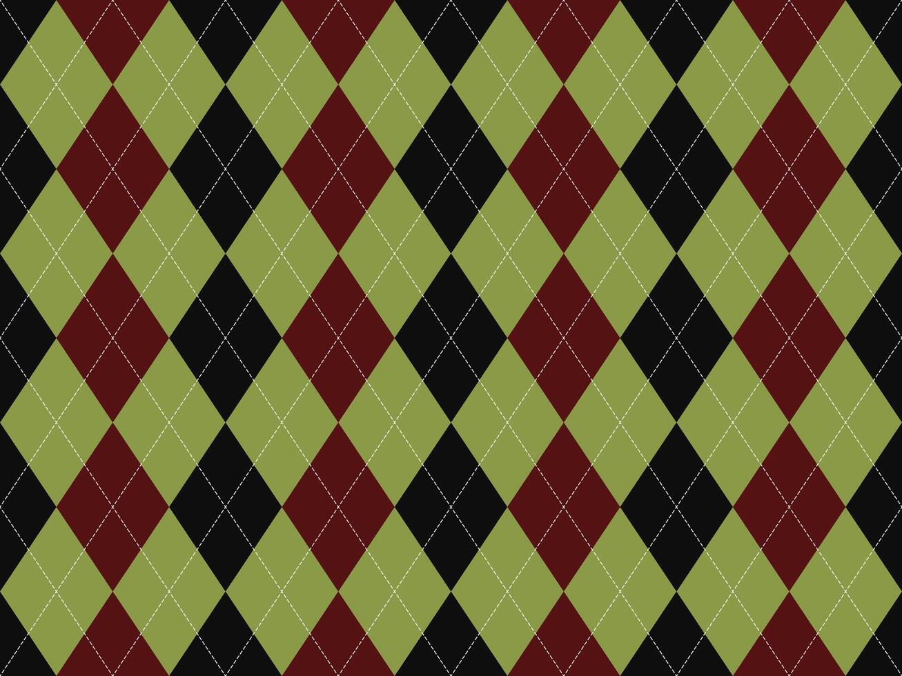 Stylish argyle pattern in olive green, maroon, and black. Perfect for backgrounds, textiles, or fashion design. Classic diamond design evokes sophistication and timeless elegance. vector