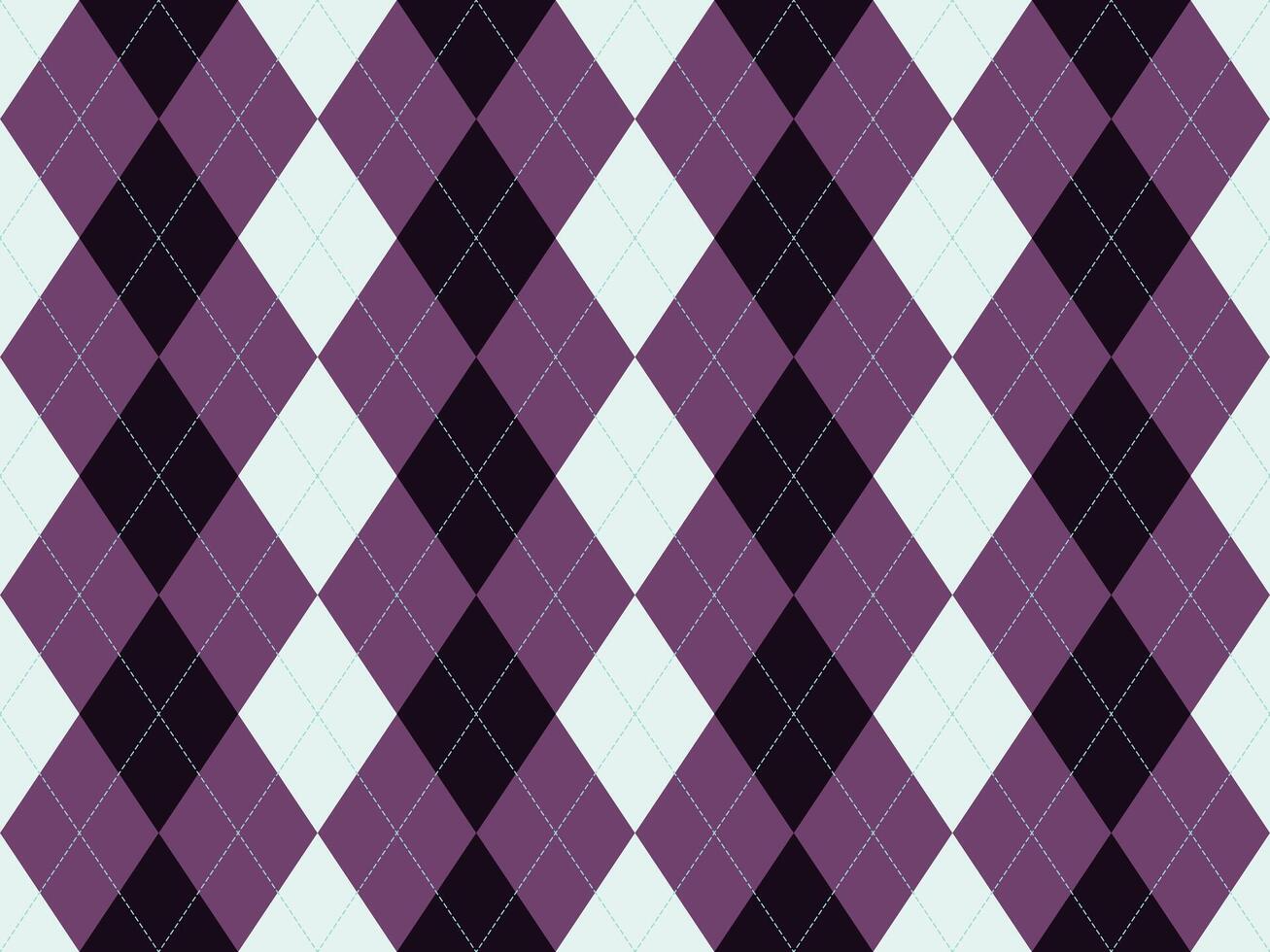 Stylish argyle pattern in purple, black, and white. Perfect for backgrounds, textiles, or fashion design. This geometric design offers a sophisticated and timeless aesthetic. vector