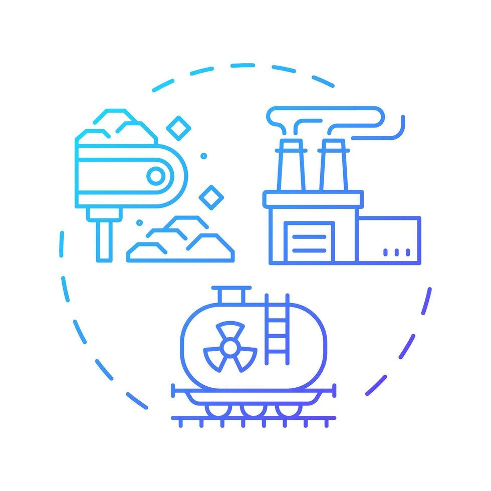 Uranium milling blue gradient concept icon. Crush, ground and treat with chemical agent. Nuclear fuel cycle. Round shape line illustration. Abstract idea. Graphic design. Easy to use in article vector