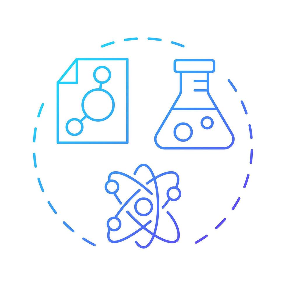 Nuclear science blue gradient concept icon. Behavior, structure and interactions of atomic nuclei. Radioactivity. Round shape line illustration. Abstract idea. Graphic design. Easy to use in article vector