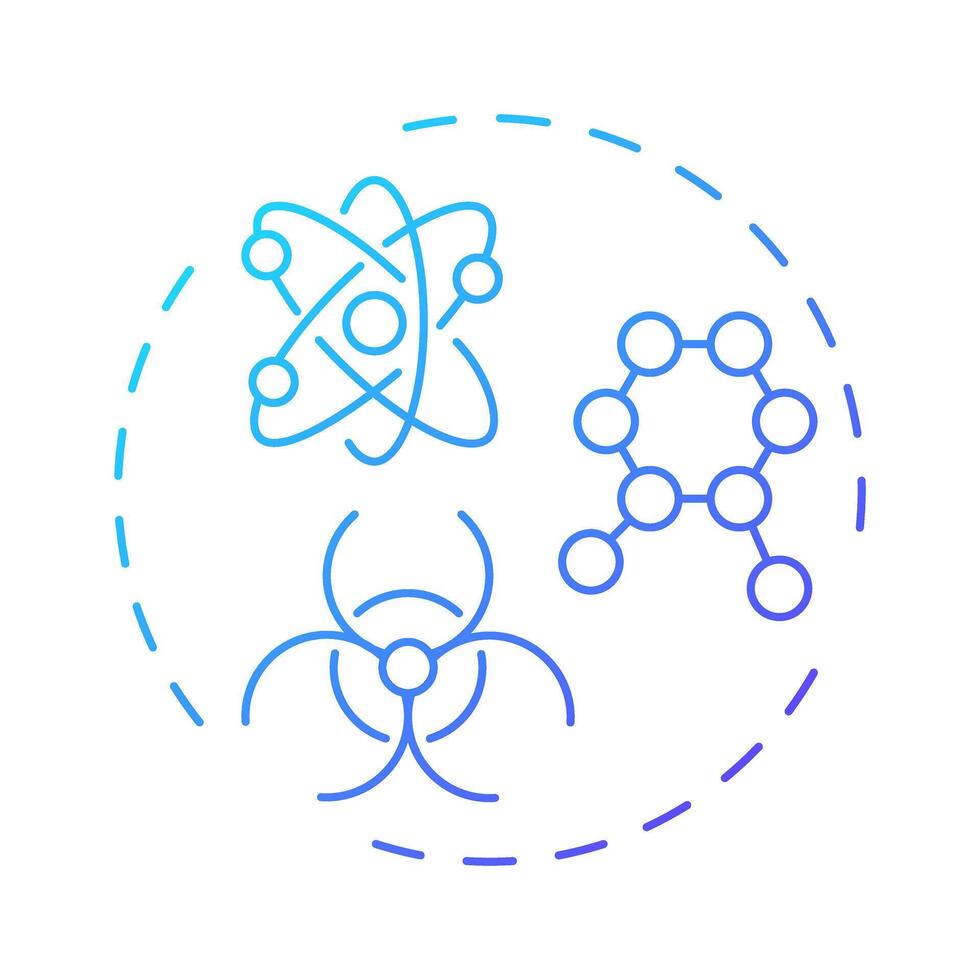 Particle physics blue gradient concept icon. Researching quarks, leptons and bosons. Nuclear science branch. Round shape line illustration. Abstract idea. Graphic design. Easy to use in booklet vector