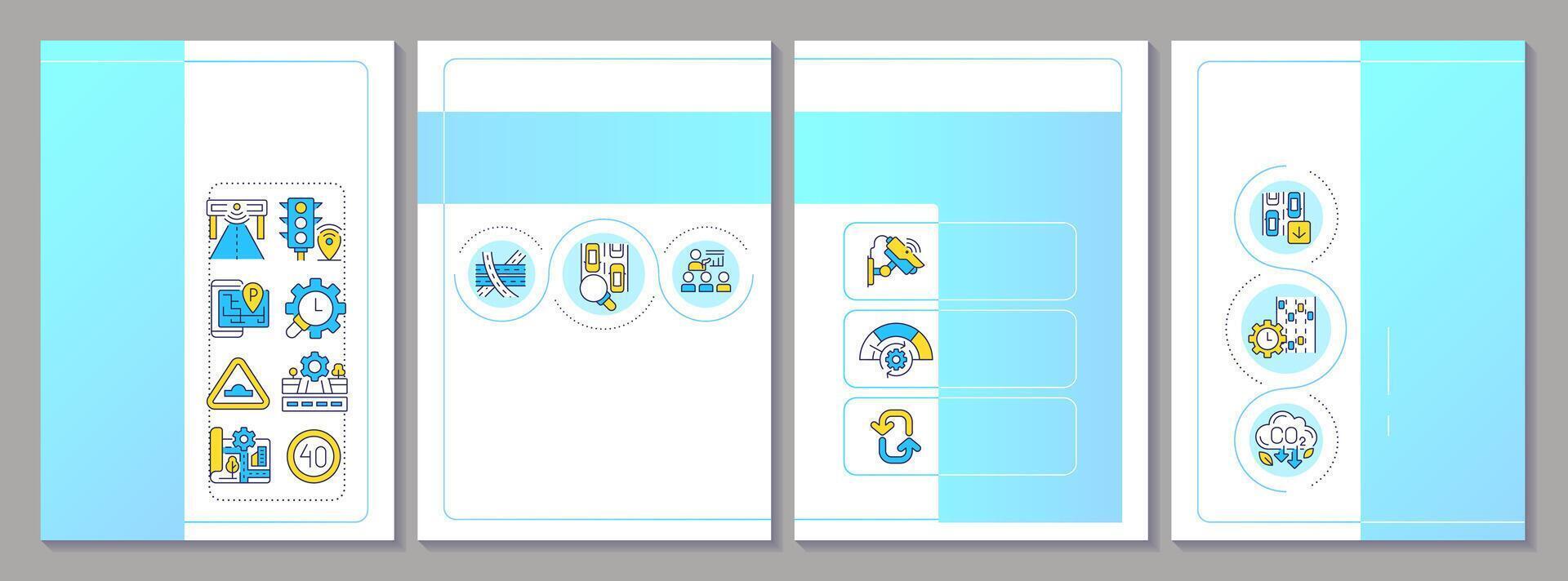 Traffic management blue brochure template. Transport system professional regulation. Safety on roads. Leaflet design with linear icons. Editable 4 layouts vector