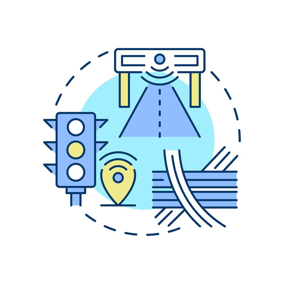 Traffic engineering multi color concept icon. Designing and implementing roads. Transport management. Round shape line illustration. Abstract idea. Graphic design. Easy to use in booklet vector
