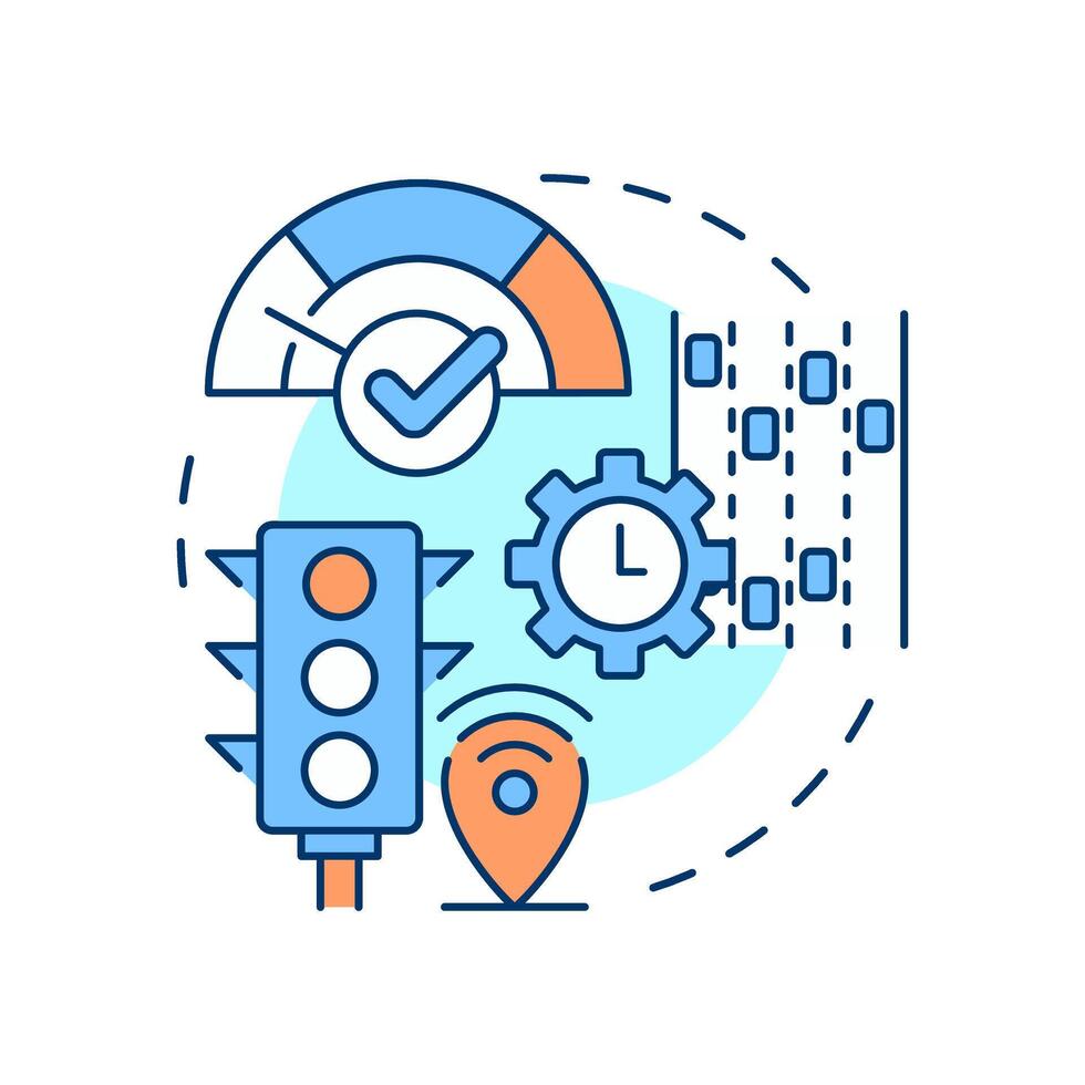 Traffic flow management multi color concept icon. Real time adjustments of road infrastructure. Vehicle regulation. Round shape line illustration. Abstract idea. Graphic design. Easy to use in booklet vector