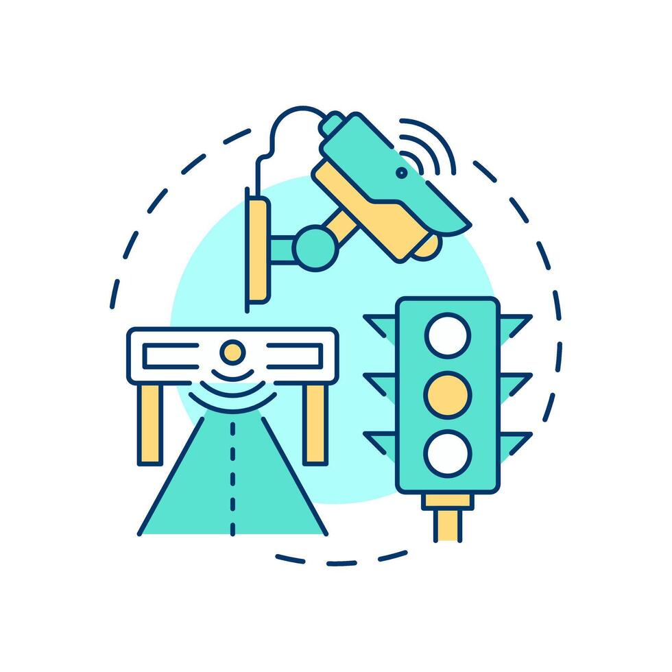 Traffic safety multi color concept icon. Vehicle flow regulation. Safe driving with modern road technologies. Round shape line illustration. Abstract idea. Graphic design. Easy to use in brochure vector