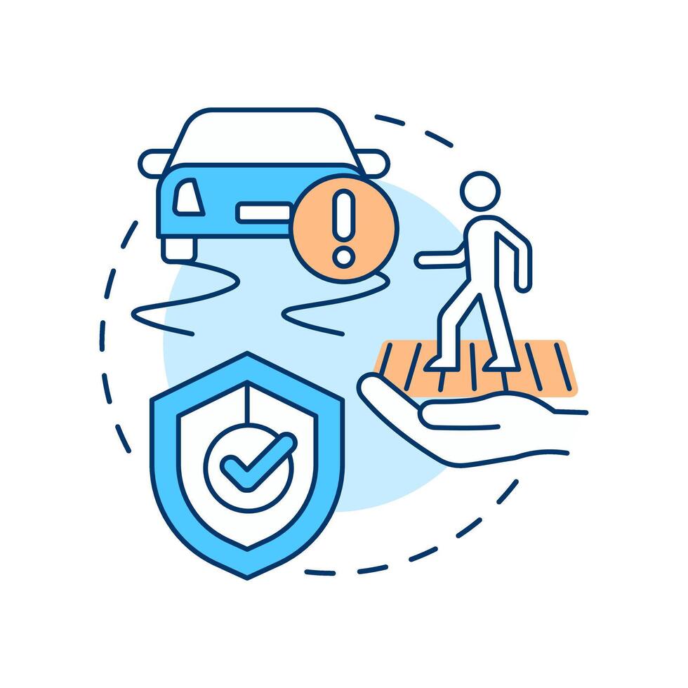 Walk defensively multi color concept icon. Crossing road carefully. Pedestrian safety rule. Traffic management. Round shape line illustration. Abstract idea. Graphic design. Easy to use in booklet vector