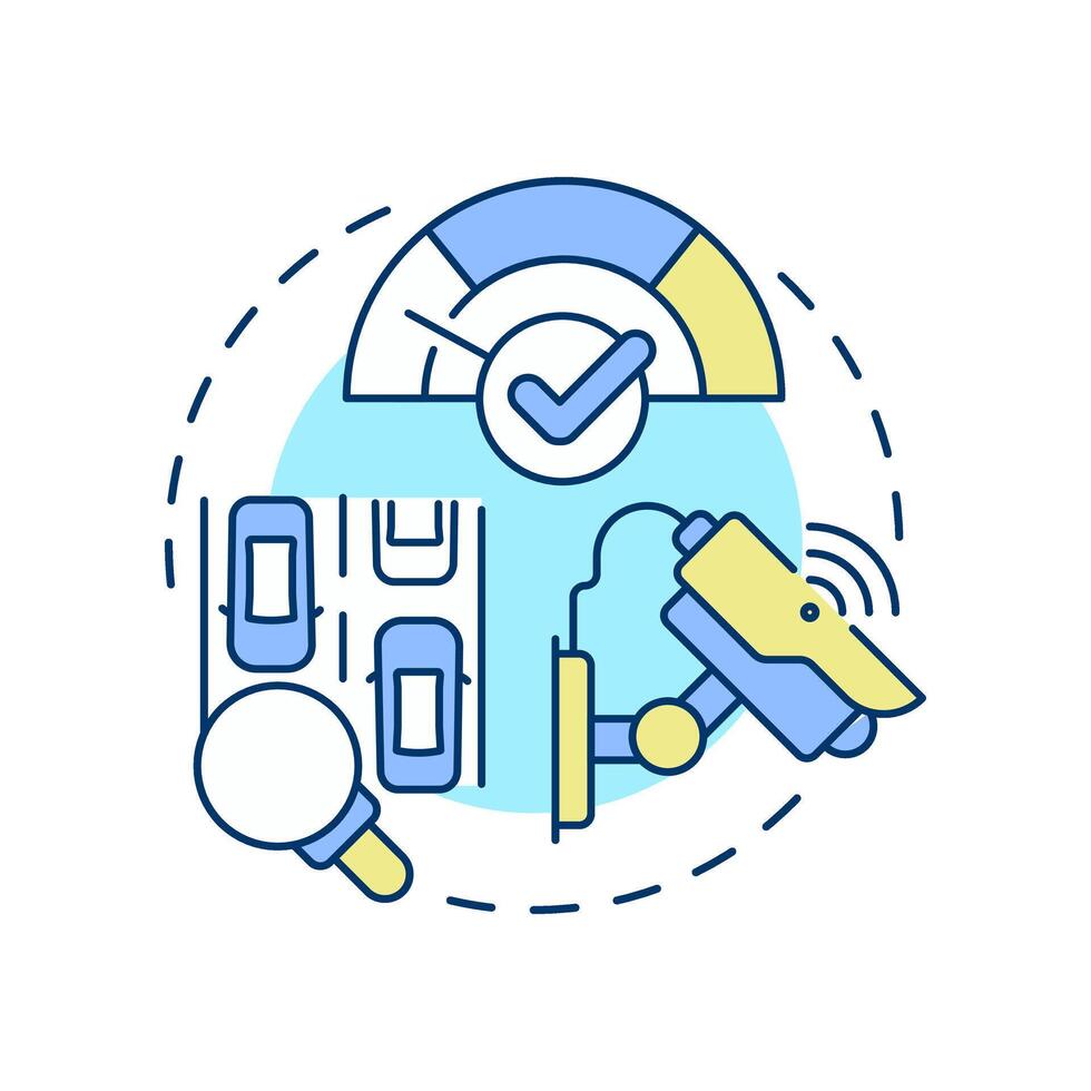 Traffic enforcement multi color concept icon. Law regulation of vehicle control and safety. Transport management. Round shape line illustration. Abstract idea. Graphic design. Easy to use in booklet vector