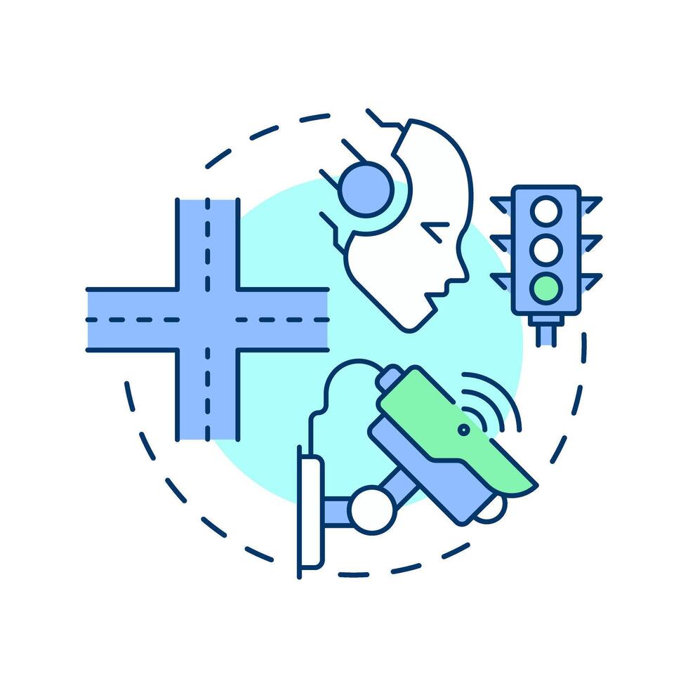 Dynamic junction control multi color concept icon. Real time intersection regulation. Traffic management strategy. Round shape line illustration. Abstract idea. Graphic design. Easy to use in brochure vector