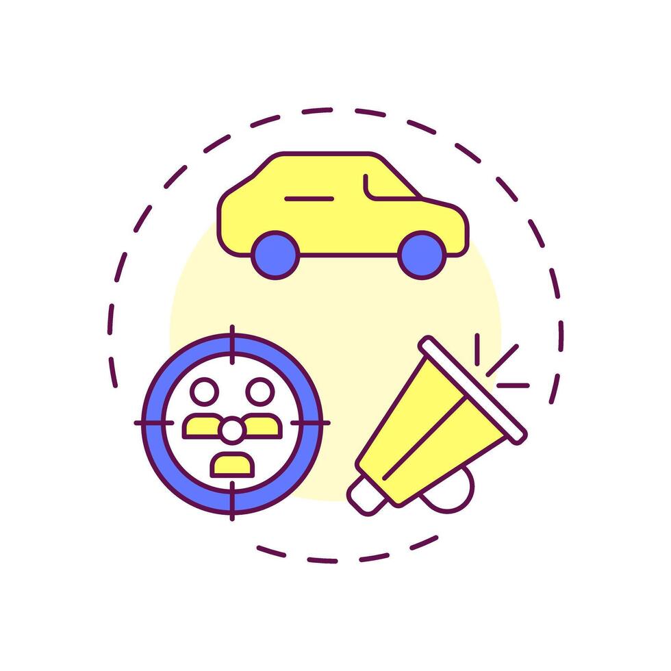 Dealership marketing multi color concept icon. Promoting, advertising. Target audience. Round shape line illustration. Abstract idea. Graphic design. Easy to use in infographic, presentation vector