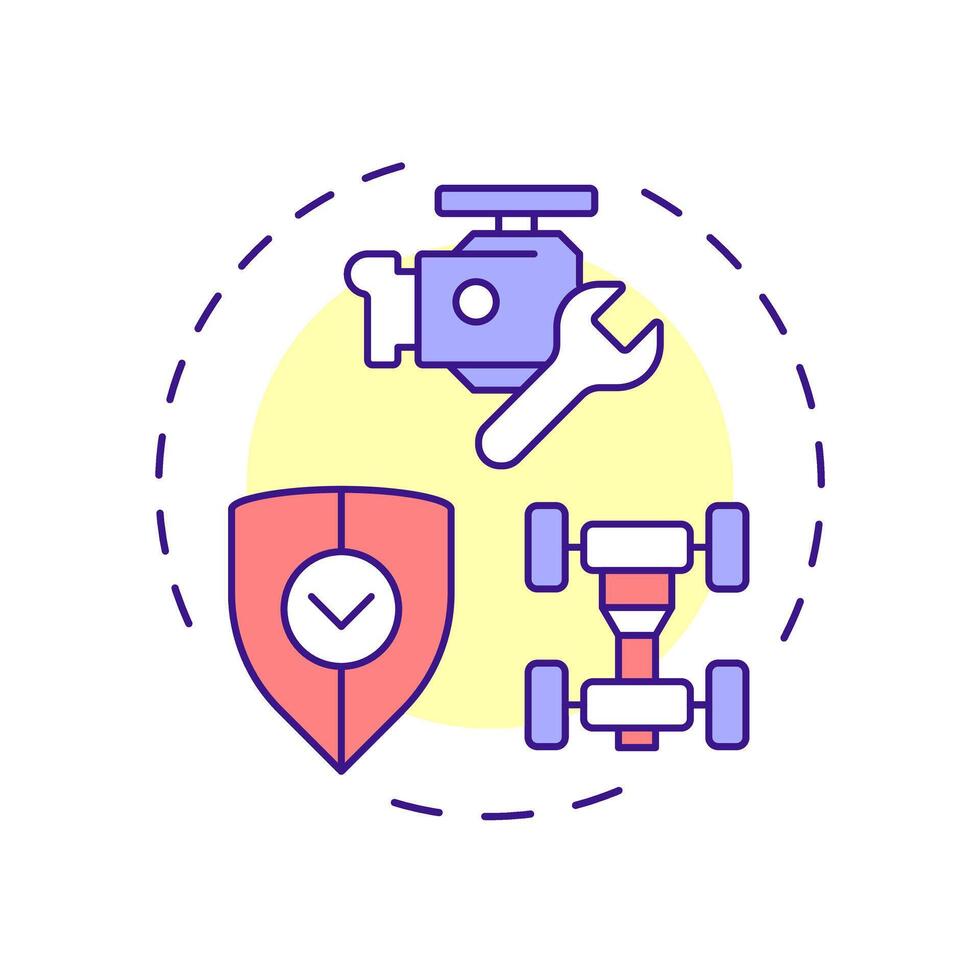 Powertrain warranty multi color concept icon. Car engine, suspension. Engineering, maintenance. Round shape line illustration. Abstract idea. Graphic design. Easy to use in infographic, presentation vector