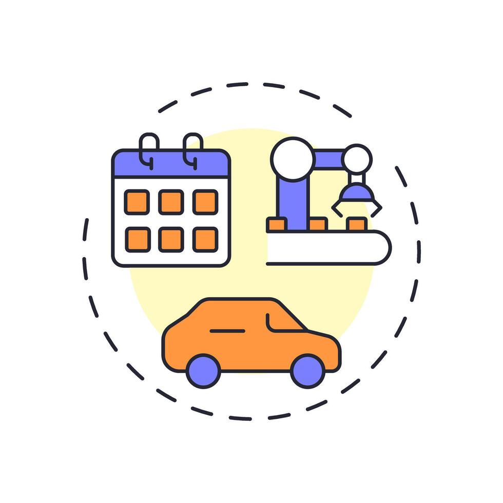 Vehicle age multi color concept icon. Manufacturing equipment, car production. Monthly calendar. Round shape line illustration. Abstract idea. Graphic design. Easy to use in infographic vector