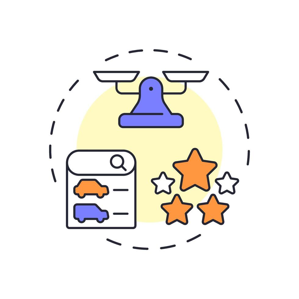 Vehicle selection multi color concept icon. Customer service rating. Cars list. Round shape line illustration. Abstract idea. Graphic design. Easy to use in infographic, presentation vector