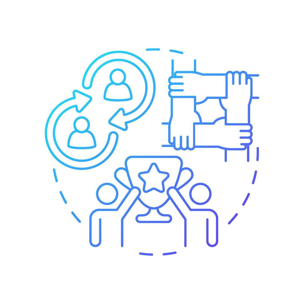 Positive interdependence blue gradient concept icon. Competition success, trophy. Partnership, teamwork. Round shape line illustration. Abstract idea. Graphic design. Easy to use in infographic vector