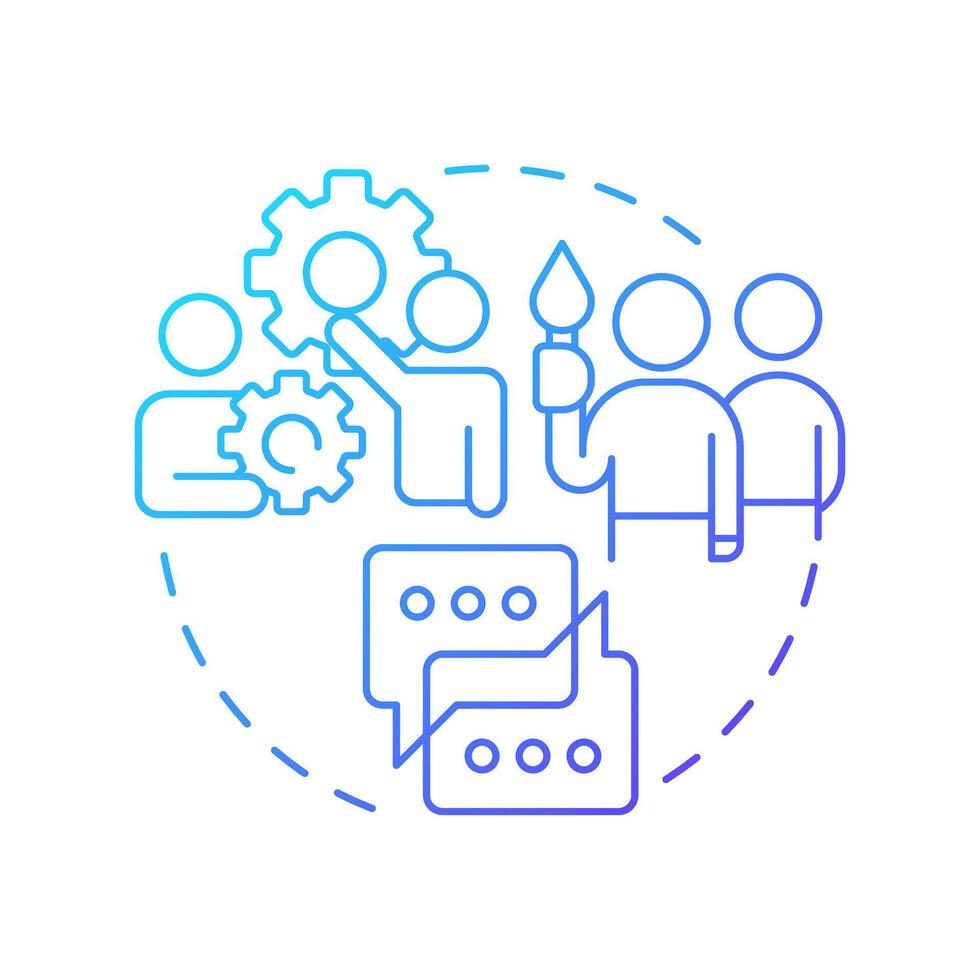 Promotive interaction blue gradient concept icon. Team work. Brainstorm, communication. Round shape line illustration. Abstract idea. Graphic design. Easy to use in infographic, presentation vector