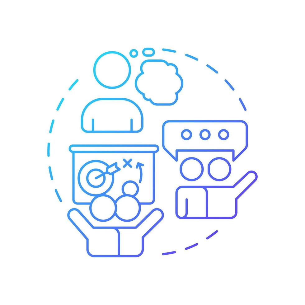 Think, pair, share blue gradient concept icon. Teamwork planning. Learning strategy, brainstorm. Round shape line illustration. Abstract idea. Graphic design. Easy to use in infographic vector