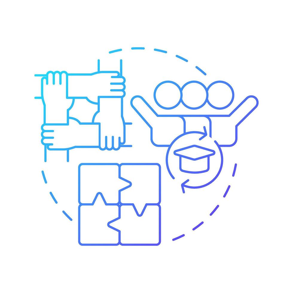 Round robin blue gradient concept icon. Collaboration hands, teamwork. Learning methodology. Round shape line illustration. Abstract idea. Graphic design. Easy to use in infographic, presentation vector