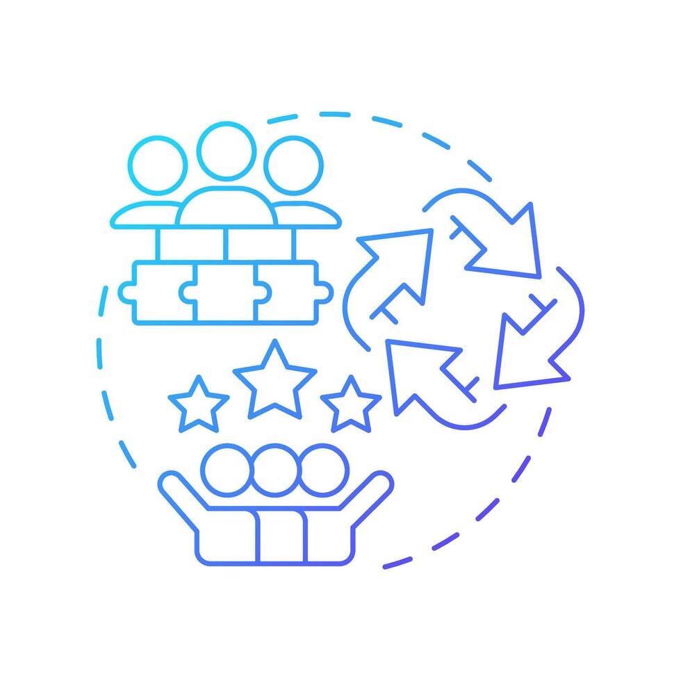 Jigsaw blue gradient concept icon. Cooperative learning, methodology. Teamwork, cooperation. Round shape line illustration. Abstract idea. Graphic design. Easy to use in infographic, presentation vector