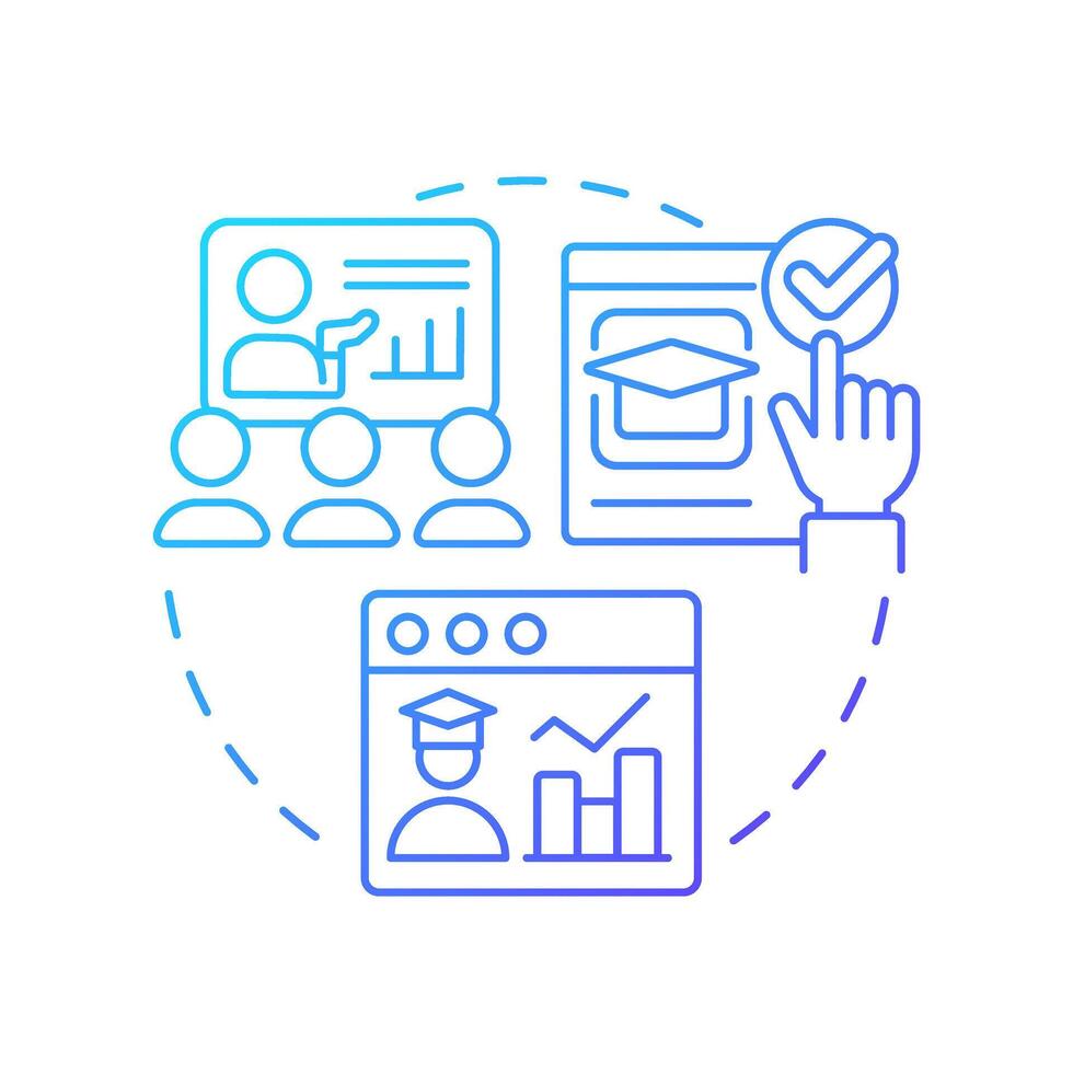 Instructional technique blue gradient concept icon. Teaching, coaching. Learning strategy, statistical metrics. Round shape line illustration. Abstract idea. Graphic design. Easy to use vector