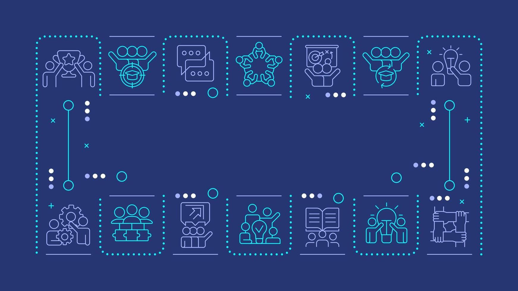 Cooperative learning blue word concept. Strategy, planning. Teamwork, collaboration. Horizontal image. Headline text surrounded by editable outline icons vector