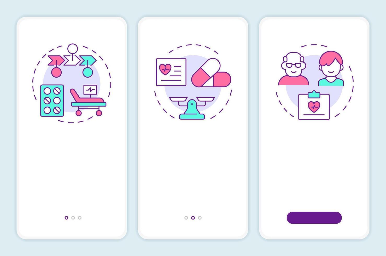 Components of UM onboarding mobile app screen. Medicine. Walkthrough 3 steps editable graphic instructions with linear concepts. UI, UX, GUI template vector