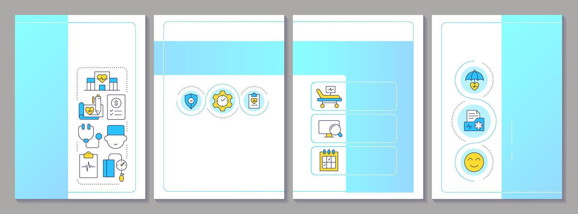 Utilization management blue brochure template. Medical care improvement. Safe healthcare for patients. Leaflet design with linear icons. Editable 4 layouts vector