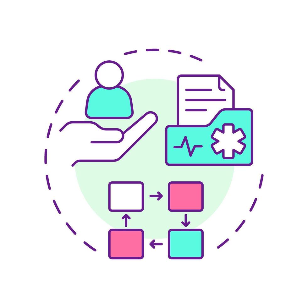 Patient flow multi color concept icon. Coordination of movement throughout hospital. Healthcare bed management. Round shape line illustration. Abstract idea. Graphic design. Easy to use in article vector