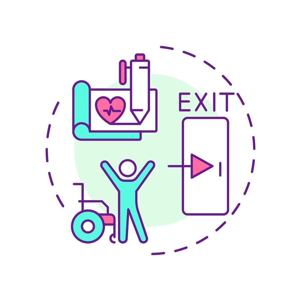 Discharge planning multi color concept icon. Patient leaving healthcare facility. Hospital bed management. Round shape line illustration. Abstract idea. Graphic design. Easy to use in brochure vector