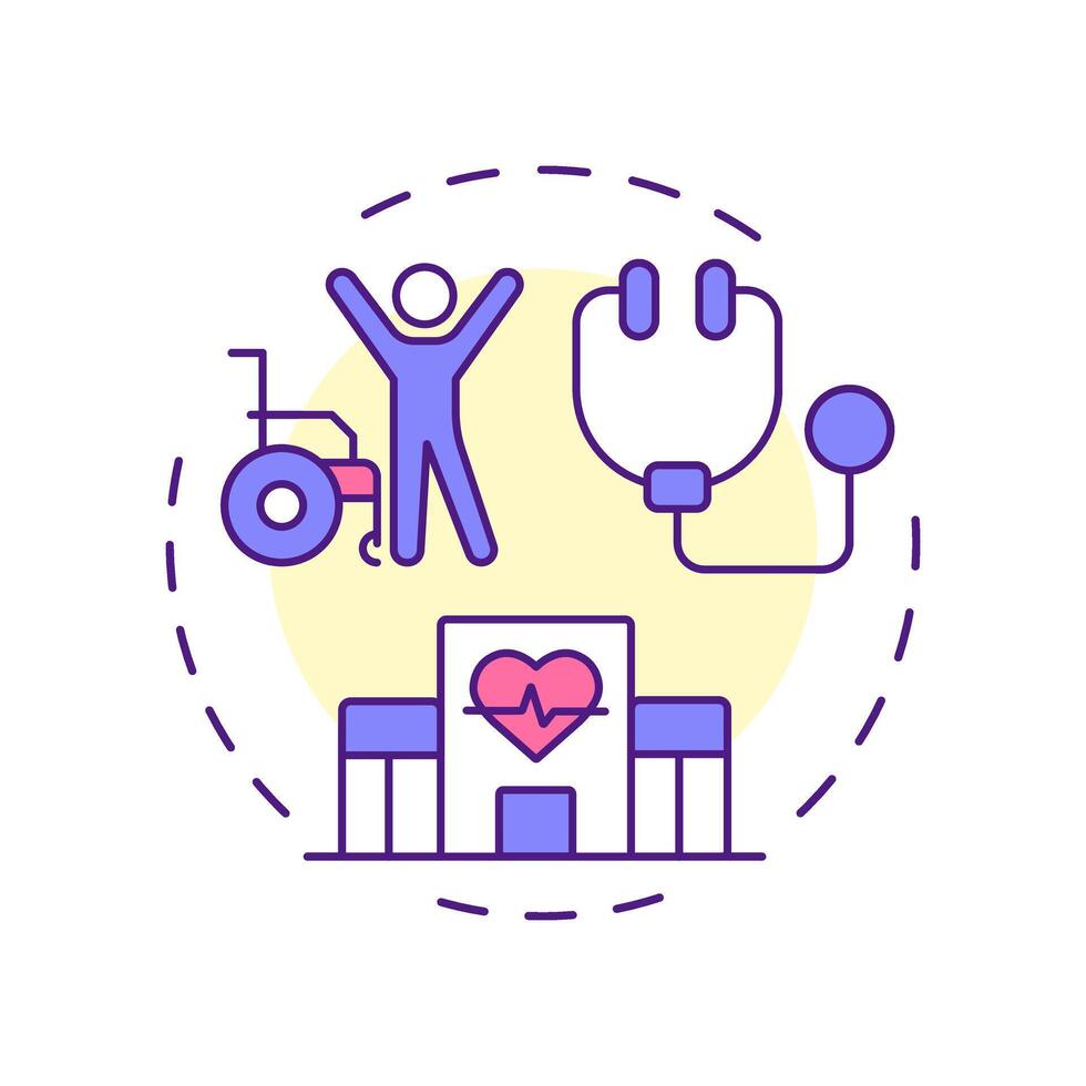 Improved patient care multi color concept icon. Evidence based and patient centered treatment. UM benefit. Round shape line illustration. Abstract idea. Graphic design. Easy to use in article vector
