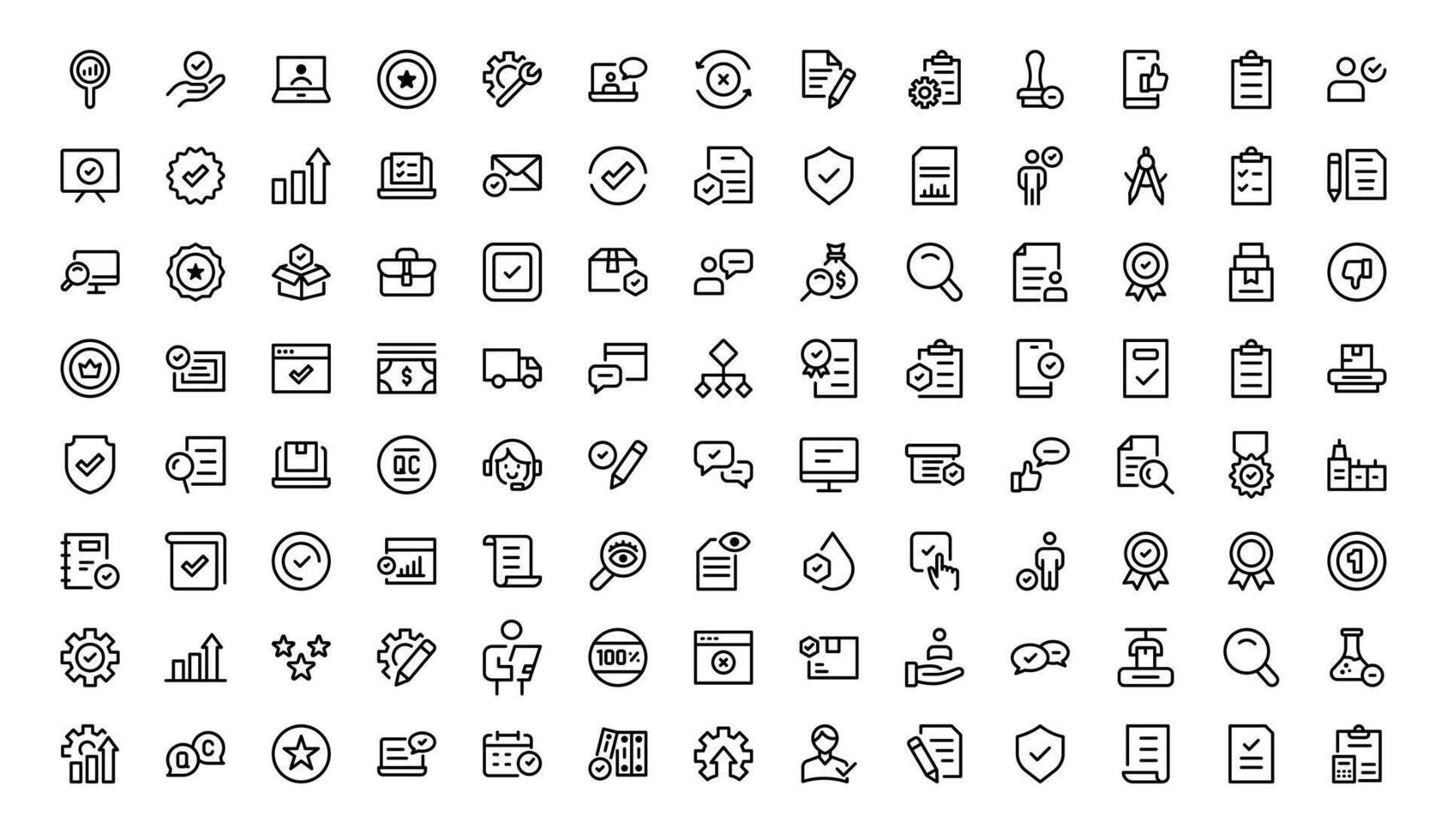 Quality Control Icon Set Collection - Minimal, Modern, and Versatile Line Art Illustrations for Business, Manufacturing, and Product Assurance Needs vector